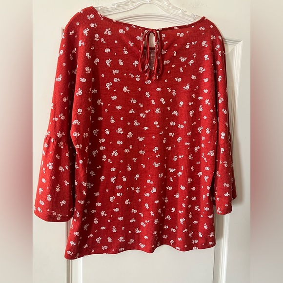 Lauren Conrad Dark Orange Floral Women's Blouse with Statement Sleeves Size L - Picture 5 of 15